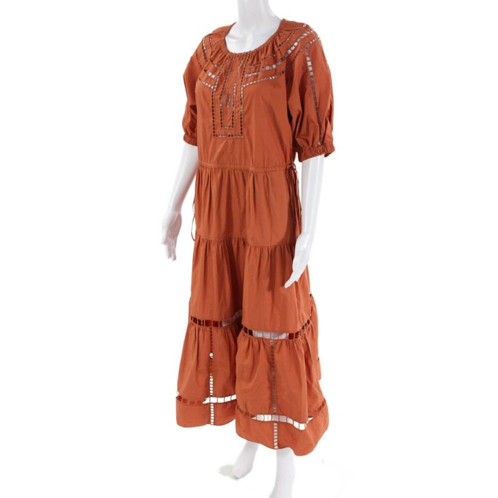 ALC Womens Short Puff Sleeve Embroidered Maxi Dress Orange Size 6 - Picture 2 of 6